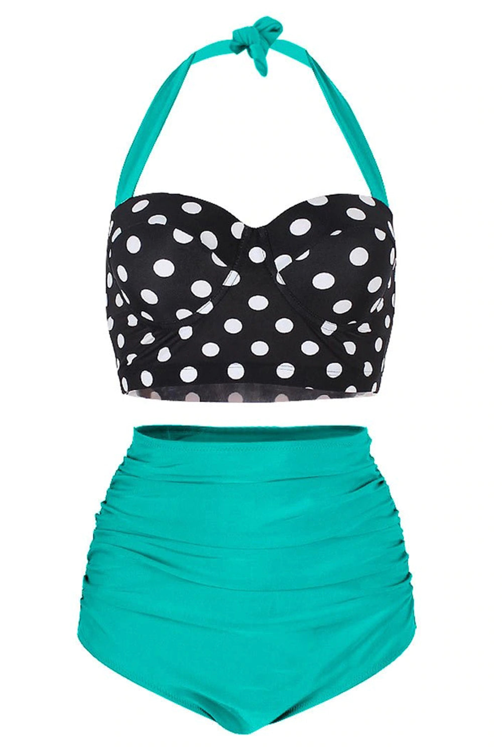 Polka Dot Ruched Halter Bikini Set