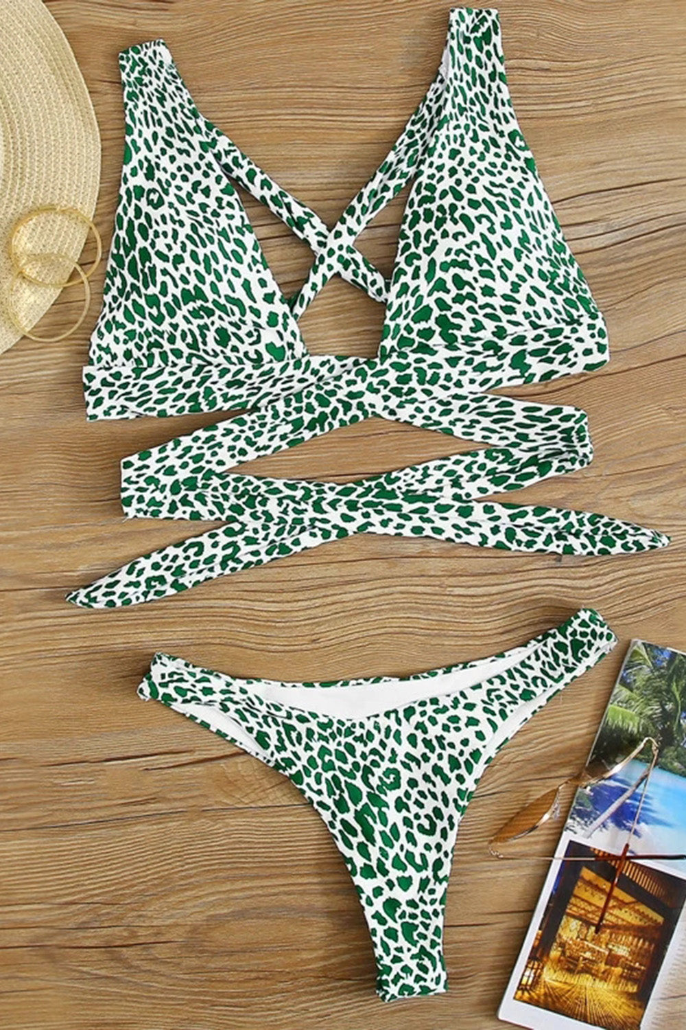 Dalmatian Criss-cross High Cut Bikini Swimsuit