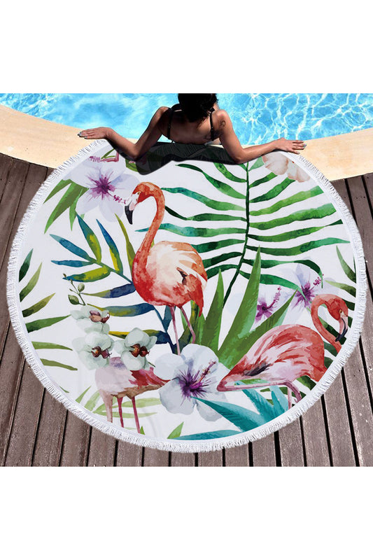 Hot Tropical Flamingo Round Beach Cover Up Beach Mat Towel Shawl Yoga Mat Summer Sarong Cloak Camping Mat