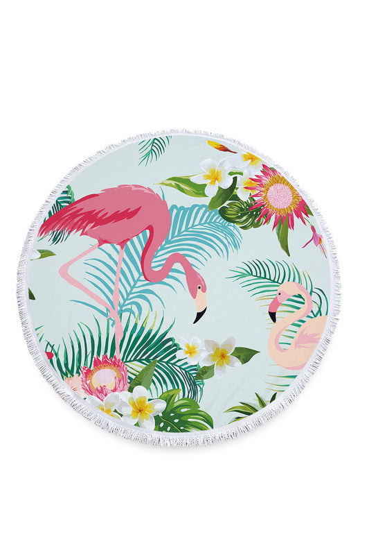 Hot Tropical Flamingo Round Beach Cover Up Beach Mat Towel Shawl Yoga Mat Summer Sarong Cloak Camping Mat
