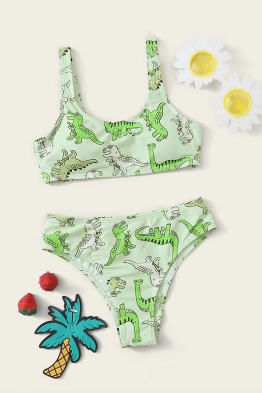 Girls Cartoon Dinosaur Print Bikini