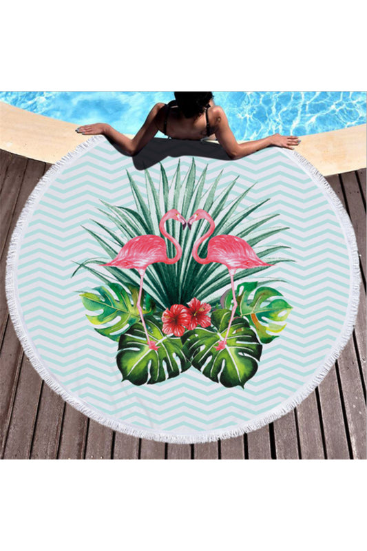 Hot Tropical Flamingo Round Beach Cover Up Beach Mat Towel Shawl Yoga Mat Summer Sarong Cloak Camping Mat