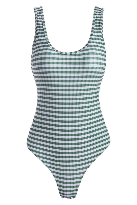 Backless Plaid One-piece Swimsuit