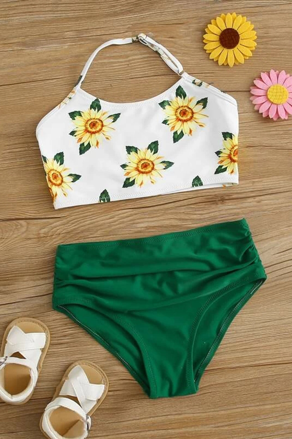 Girls Sunflower Print Halter Bikini