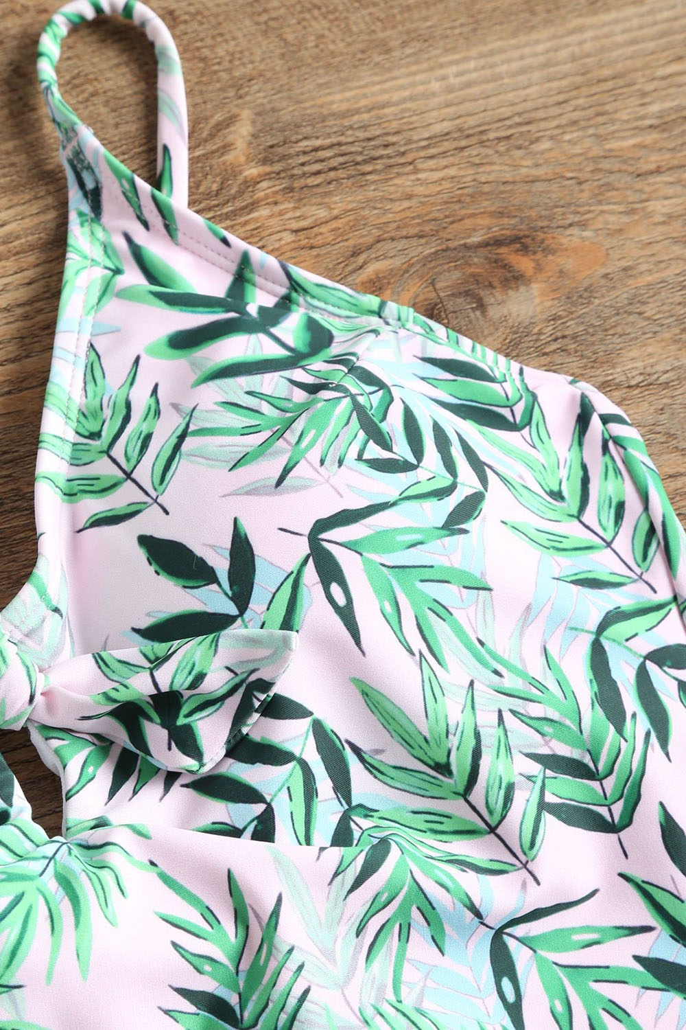 High Leg Leaves Pattern Swimsuit