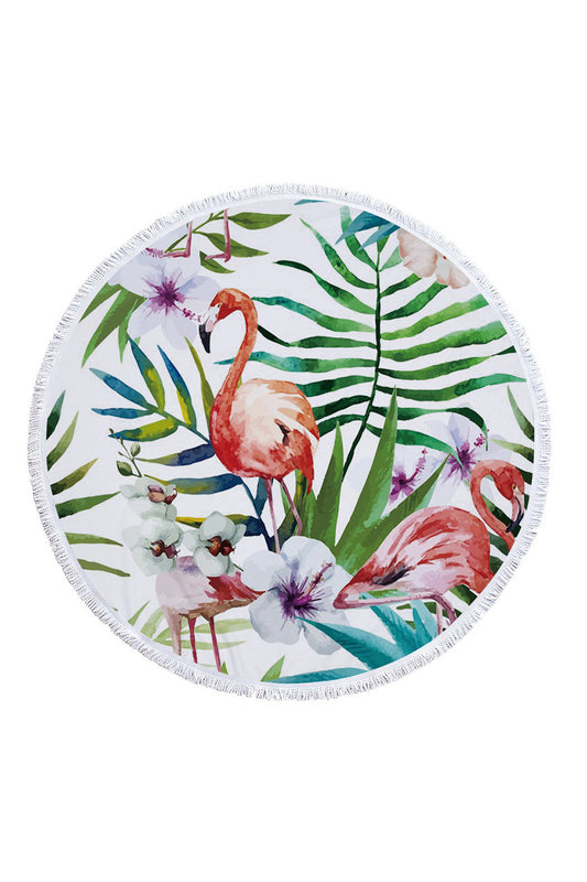 Hot Tropical Flamingo Round Beach Cover Up Beach Mat Towel Shawl Yoga Mat Summer Sarong Cloak Camping Mat