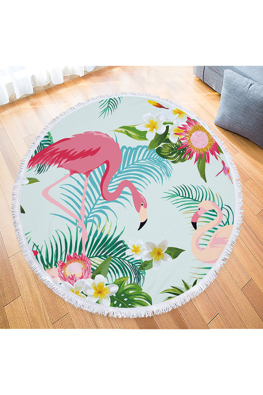 Hot Tropical Flamingo Round Beach Cover Up Beach Mat Towel Shawl Yoga Mat Summer Sarong Cloak Camping Mat