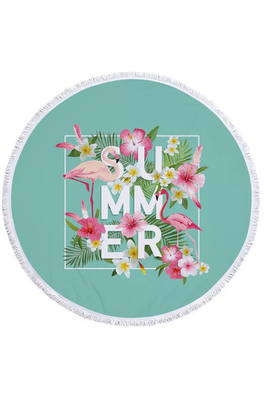 Hot Tropical Flamingo Round Beach Cover Up Beach Mat Towel Shawl Yoga Mat Summer Sarong Cloak Camping Mat