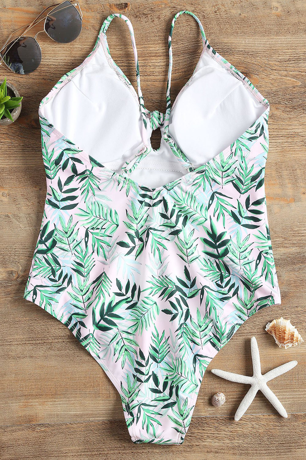 High Leg Leaves Pattern Swimsuit