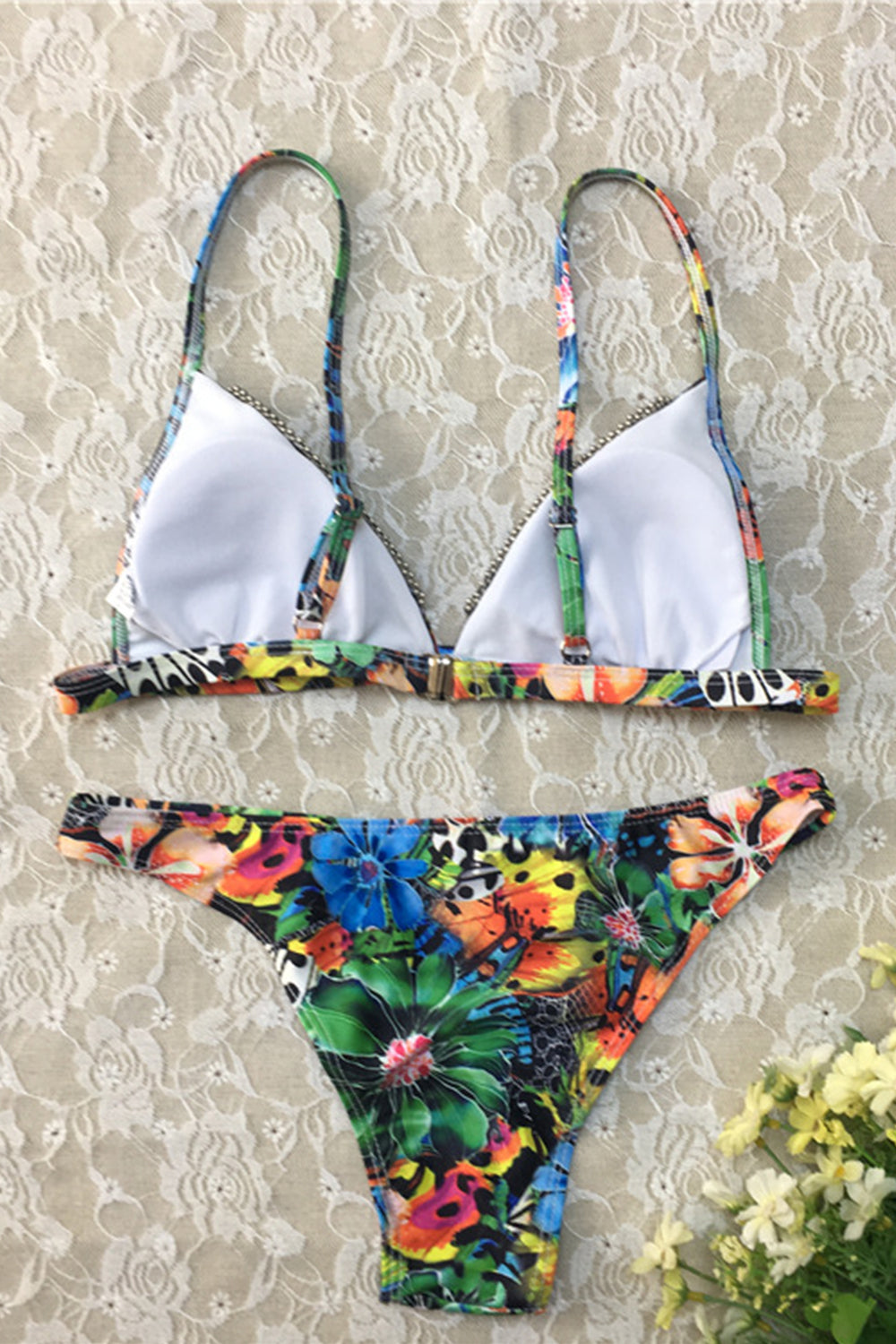 TROPICAL FLORAL TRIANGLE BIKINI SWIMSUIT