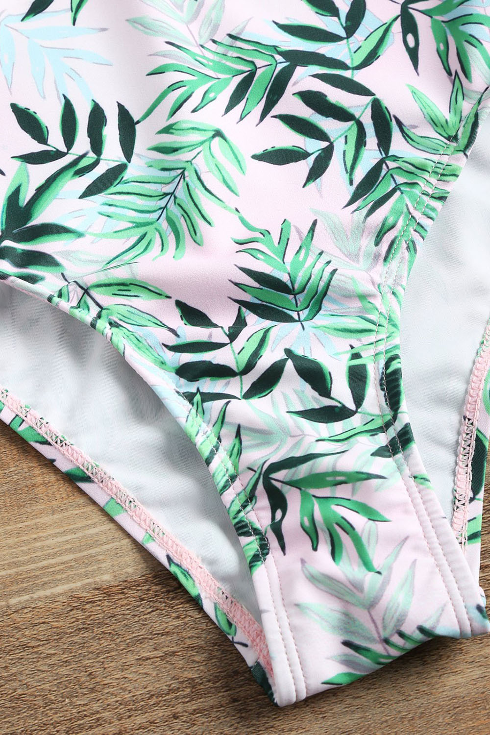 High Leg Leaves Pattern Swimsuit