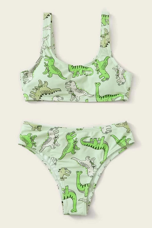 Girls Cartoon Dinosaur Print Bikini