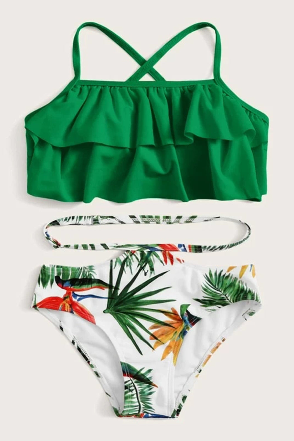 Girls Tiered Layer Top With Random Tropical Bikini