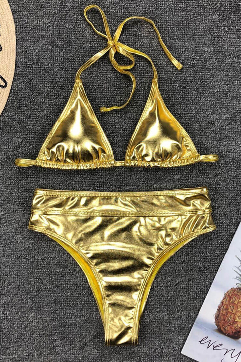 METALLIC SLIDE TRIANGLE BIKINI SWIMSUIT