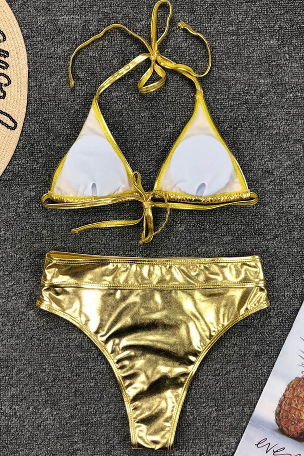 METALLIC SLIDE TRIANGLE BIKINI SWIMSUIT