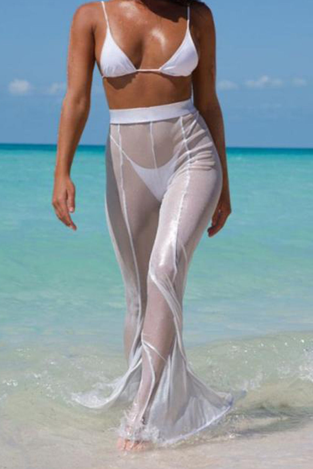 Mesh Swimsuit Cover Up Pant for Women See Through Bikini Bathing Suit Sheer Coverup Sexy Beach Swimwear