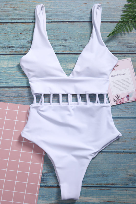 Iyasson White hollowed One-piece swimsuit