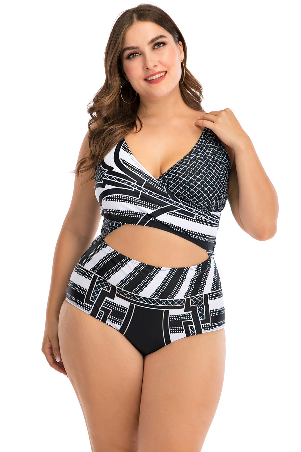 Plus Size Vintage Stripe V neck Bikini Swimsuit