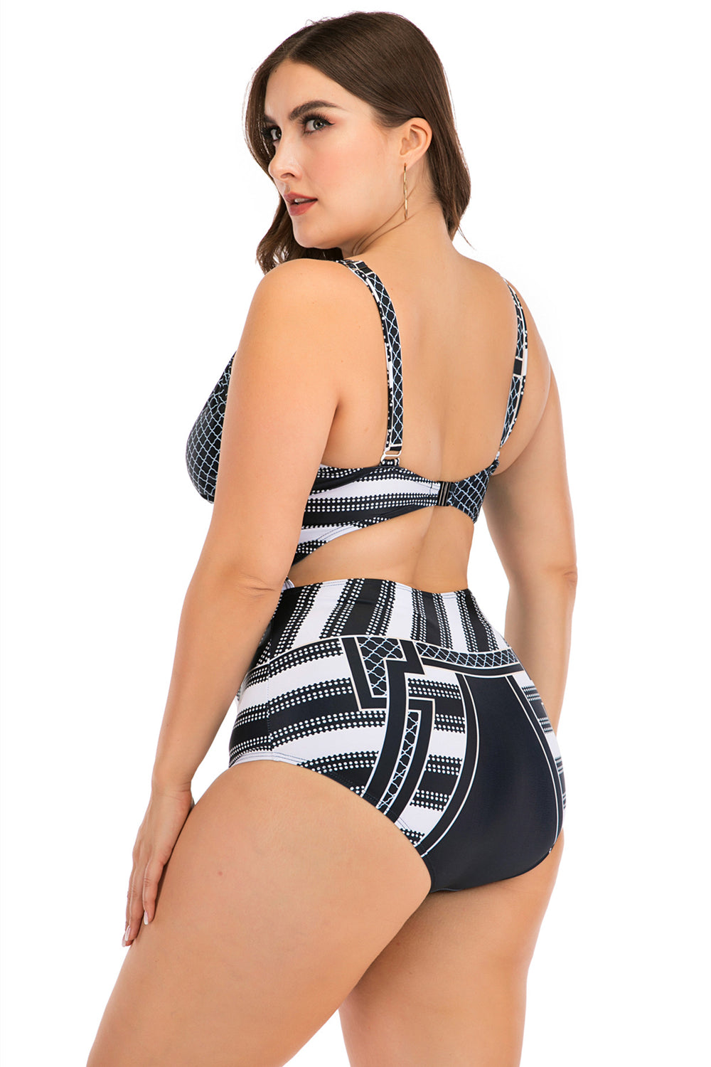 Plus Size Vintage Stripe V neck Bikini Swimsuit