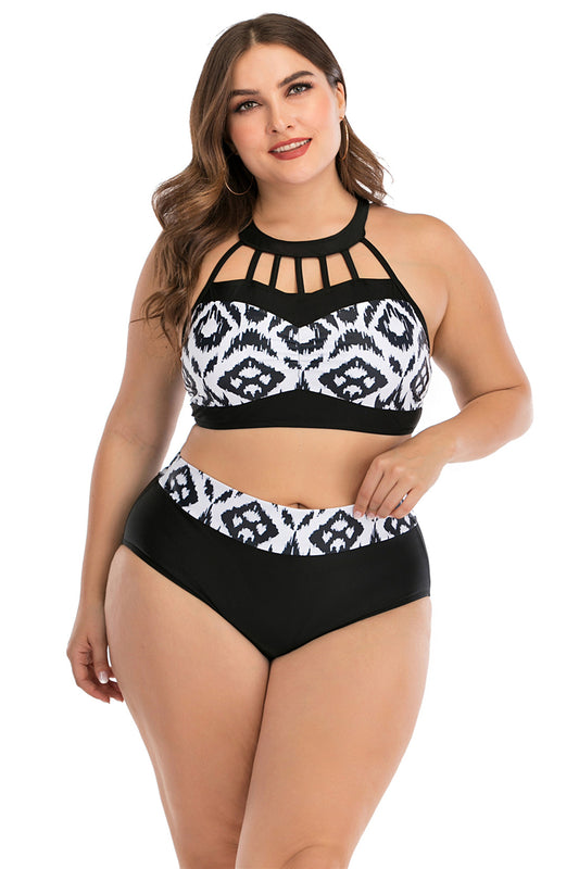 Plus Size Boho Geometric Push up Bikini Set