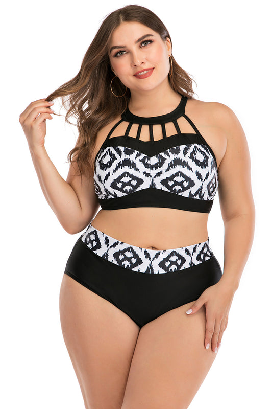 Plus Size Boho Geometric Push up Bikini Set