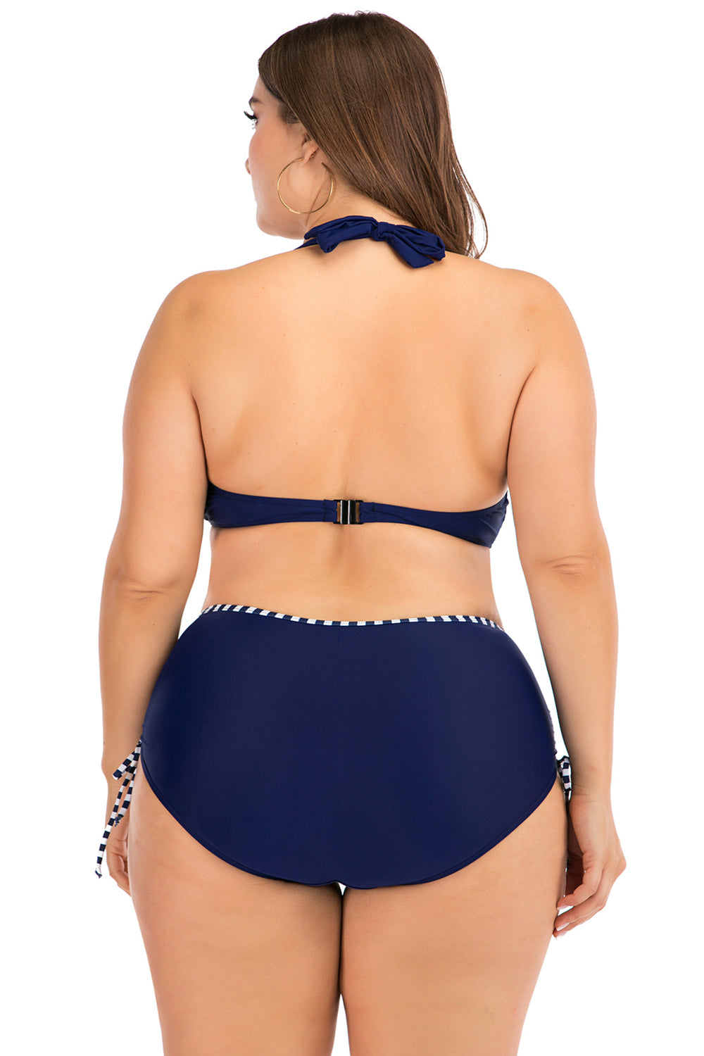 Plus Size Stripe Halter Deep Blue Bikini