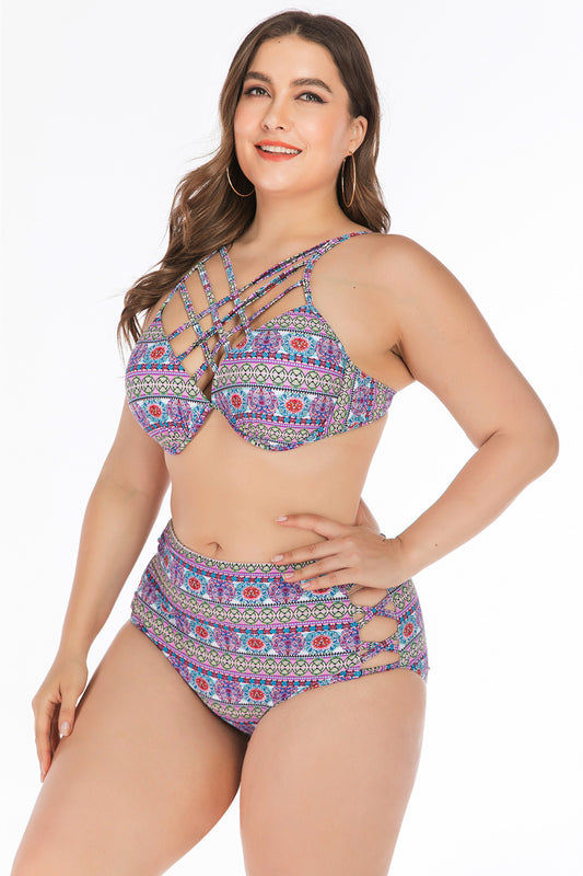 Plus Size Boho Bandage High Waist Bikini