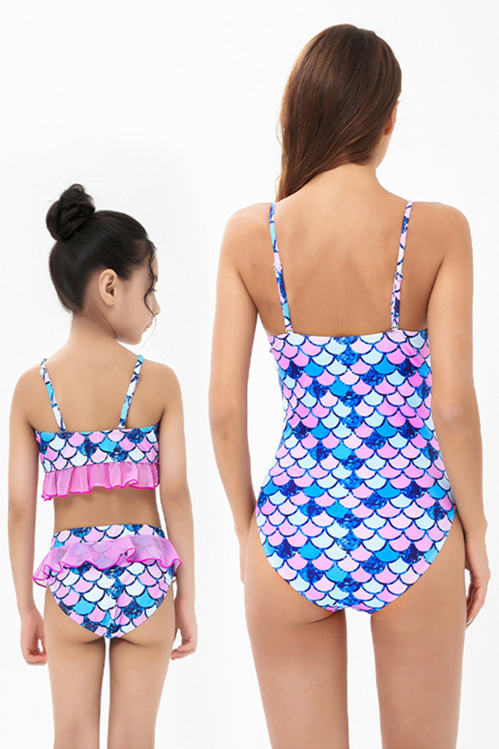 Mommy and Me Swimsuits Mermaid Scales Lace Swimwear