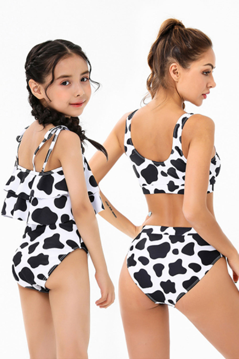 Mommy and Me Swimsuits Black & White Cow Print Two Piece