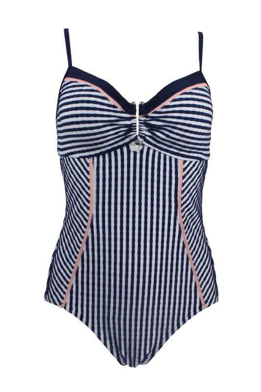 Sexy Plus Size Triangle Halter Stripe One-piece Swimsuit