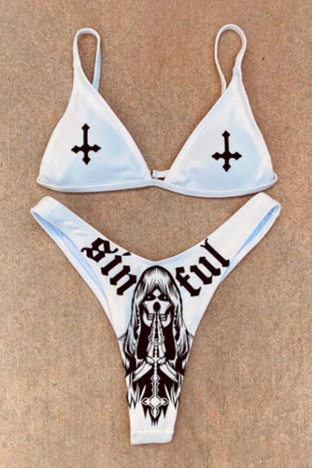 Halloween Cross Skull Print Sexy Beach Casual Bikini