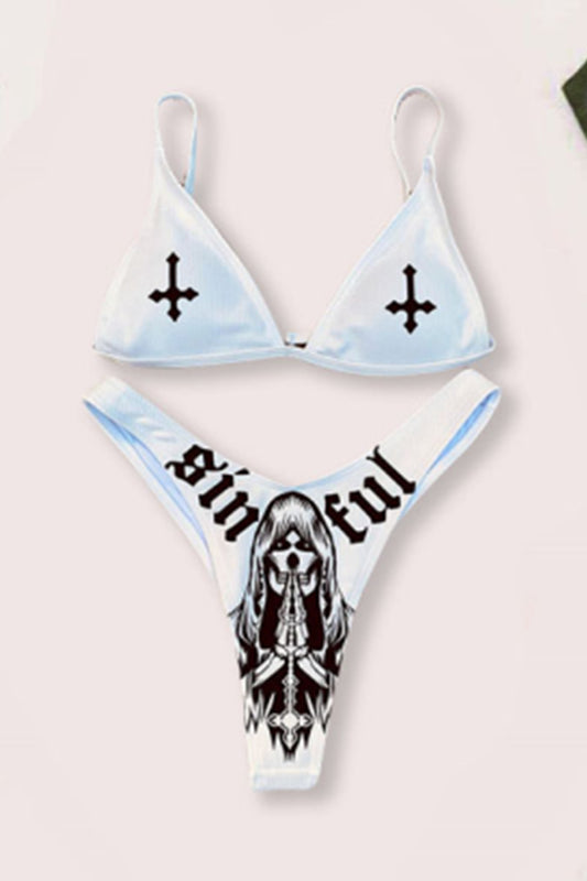 Halloween Cross Skull Print Sexy Beach Casual Bikini
