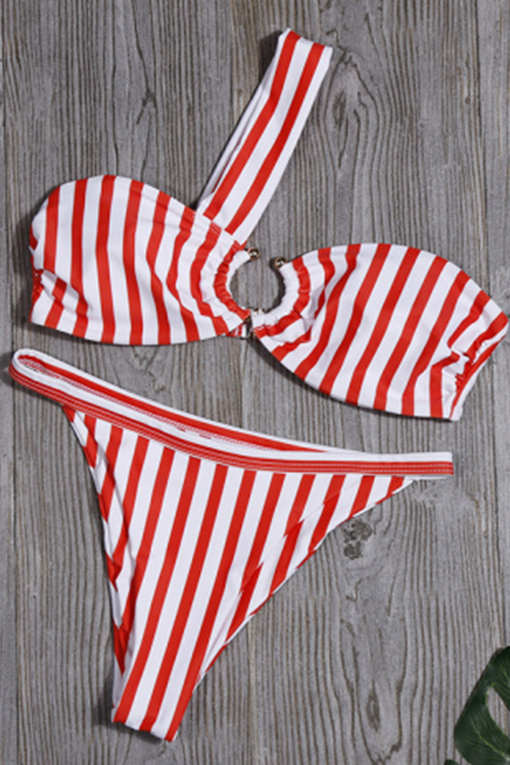 IYASSON STRIPE ONE SHOULDER HIGH LEG BIKINI