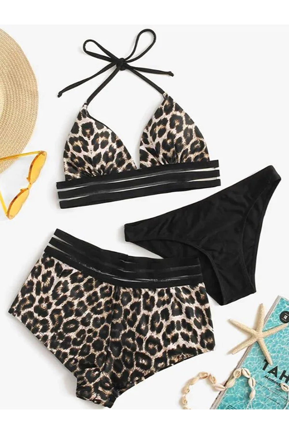 Halter Leopard Three Piece Swimsuit