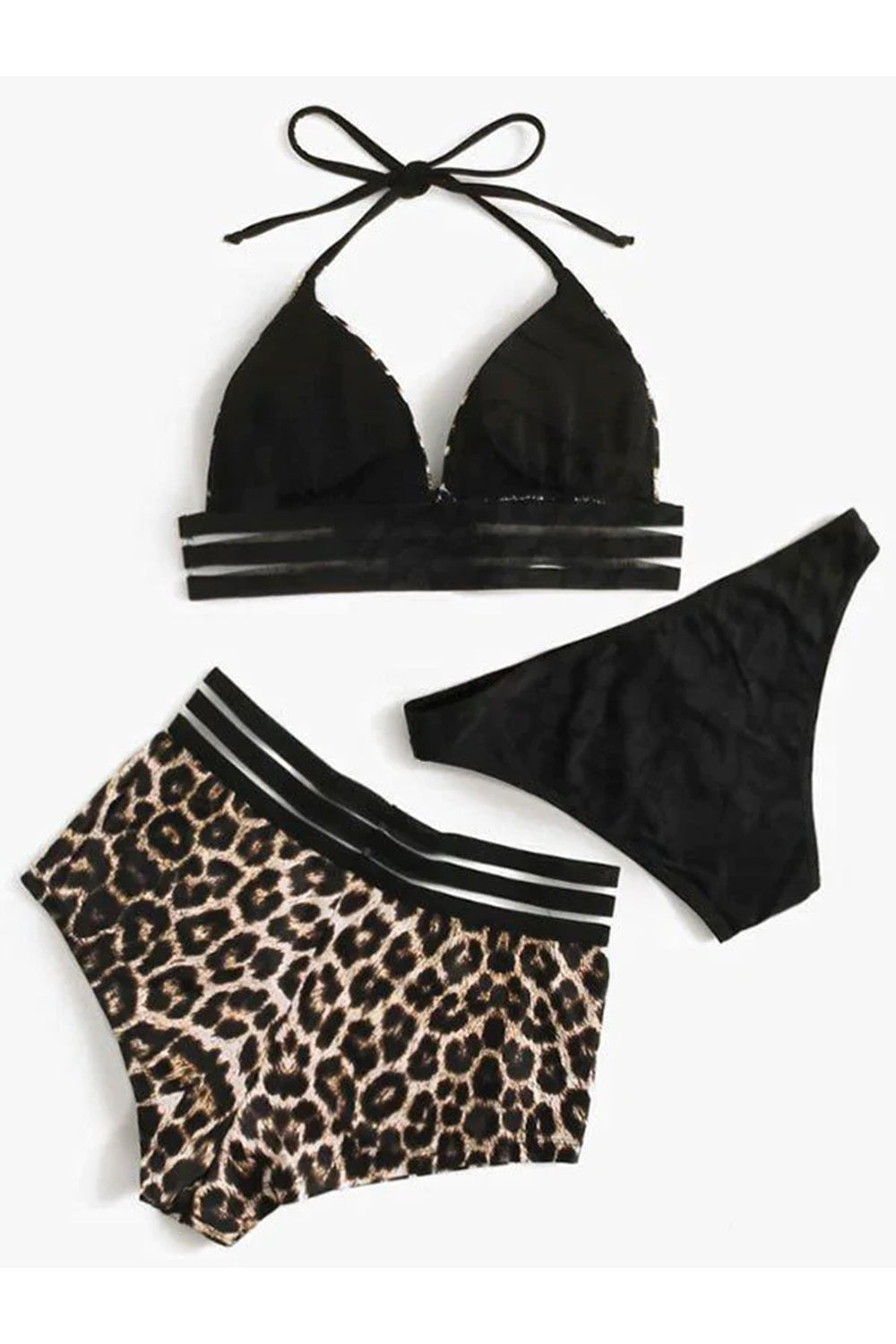 Halter Leopard Three Piece Swimsuit