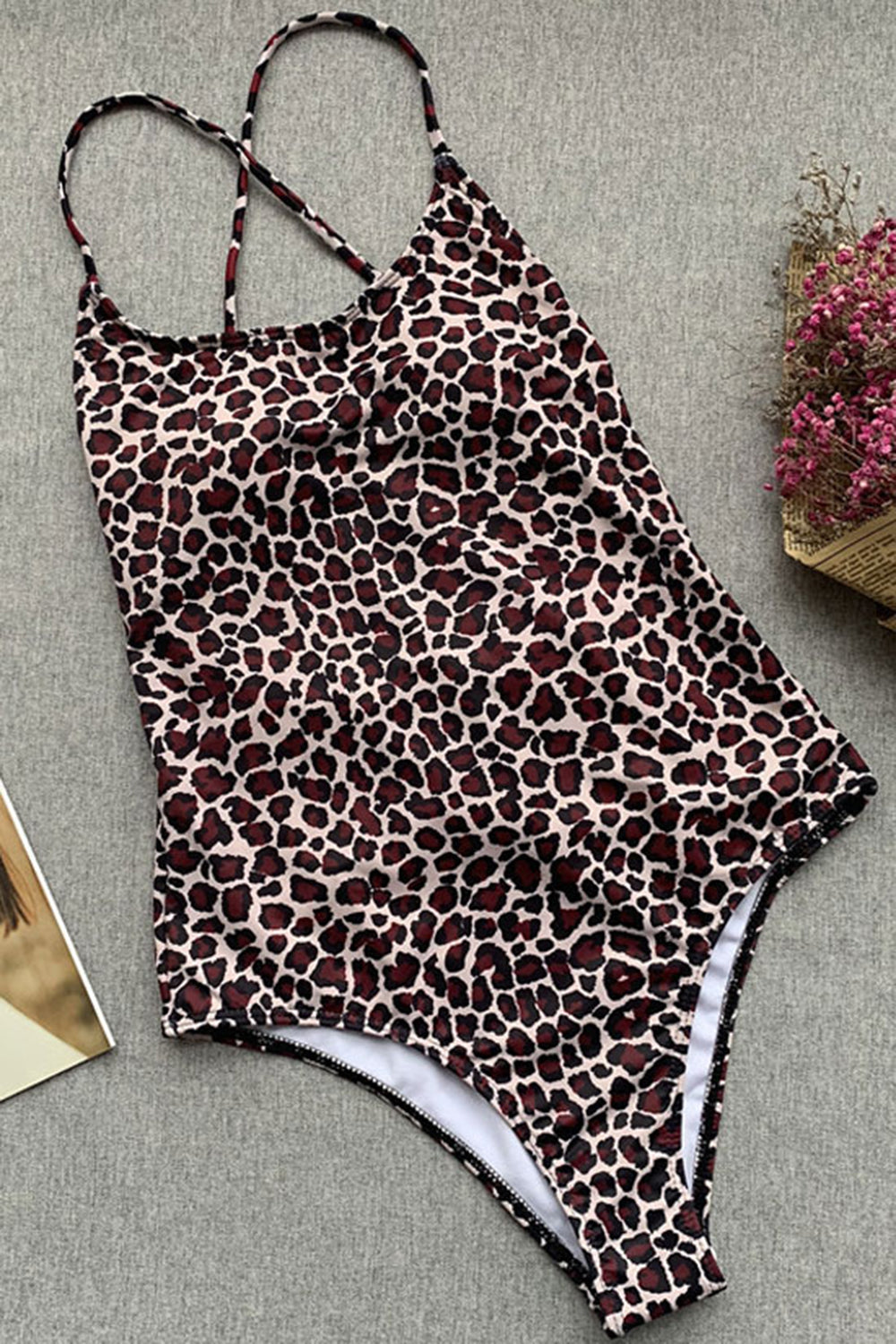 CRISSCROSS STRAPPY BACK LEOPARD ONE PIECE SWIMSUIT