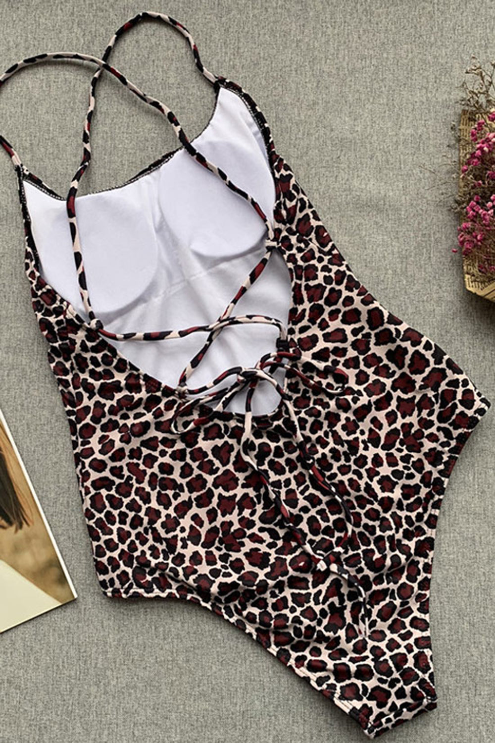 CRISSCROSS STRAPPY BACK LEOPARD ONE PIECE SWIMSUIT