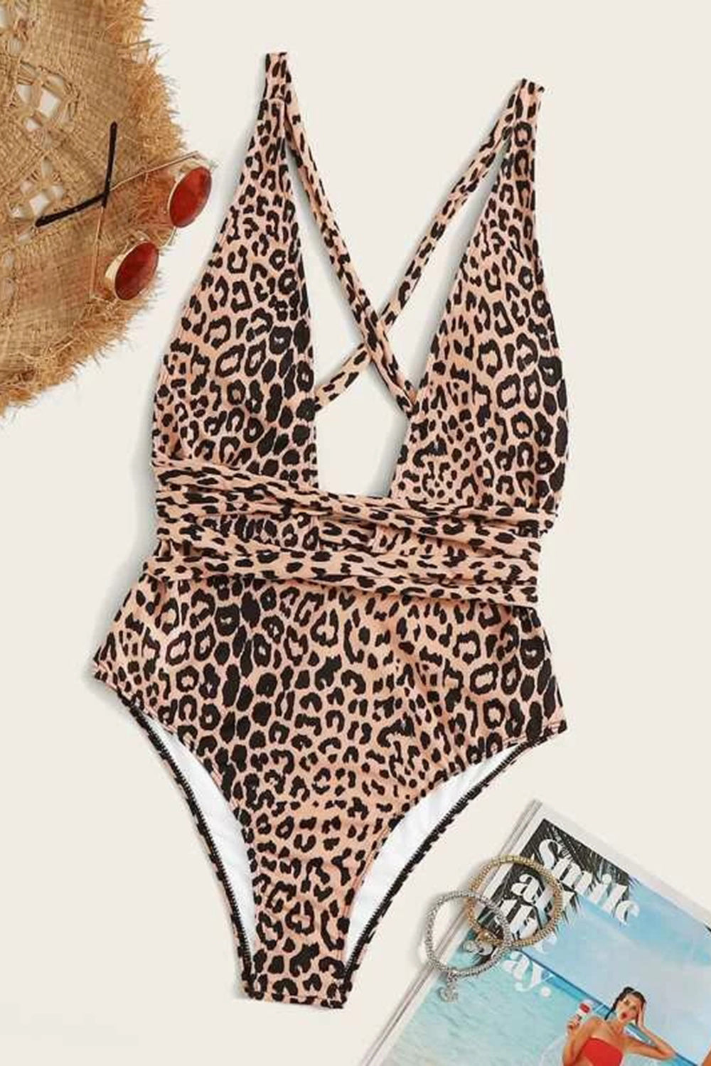 Leopard Criss Cross One Piece Swimsuit