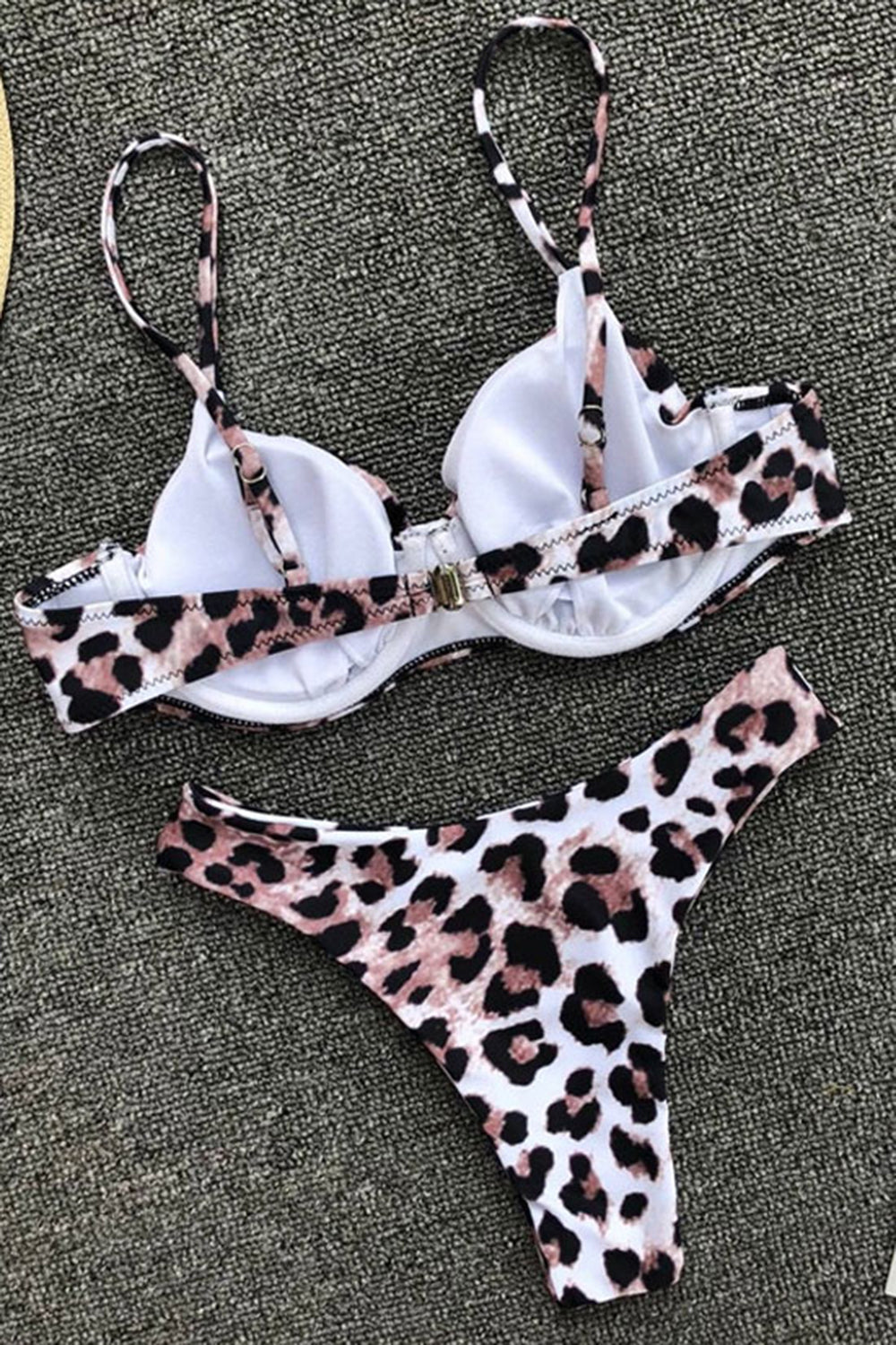 HIGH LEG LEOPARD UNDERWIRE THONG BIKINI SWIMSUIT