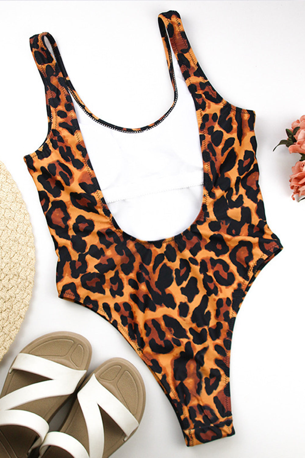 HIGH LEG LOW BACK LEOPARD ONE PIECE SWIMSUIT