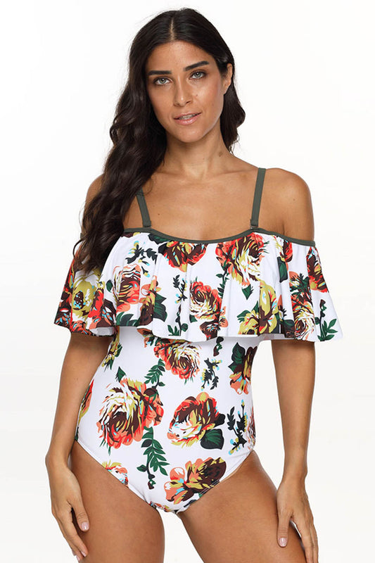 Off shoulder floral one piece swimsuit