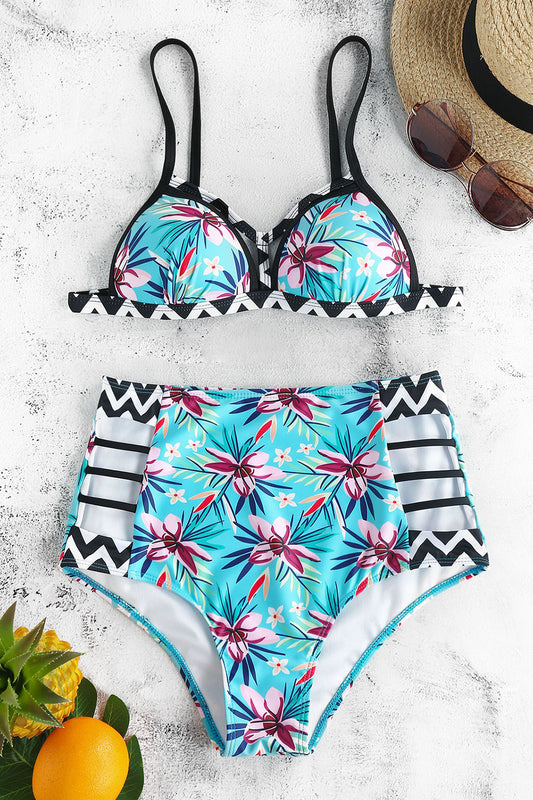 Floral Print Strappy Padded Bikini Set