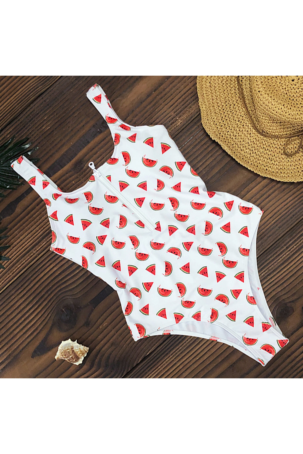 Watermelon printing zip up one piece swimsuit