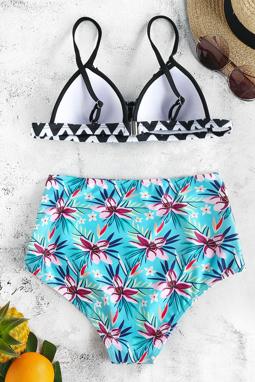 Floral Print Strappy Padded Bikini Set