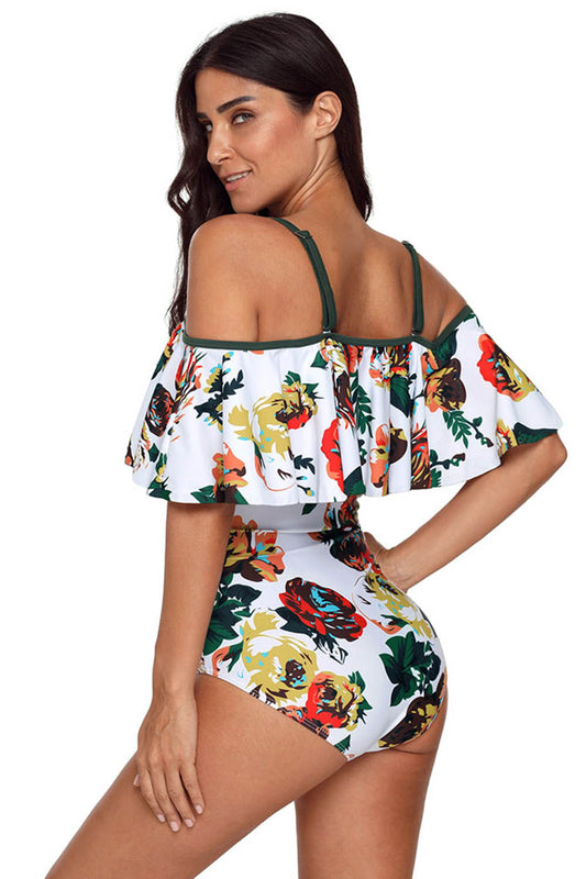 Off shoulder floral one piece swimsuit