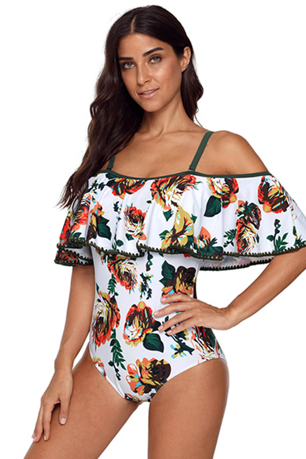 Off shoulder floral one piece swimsuit