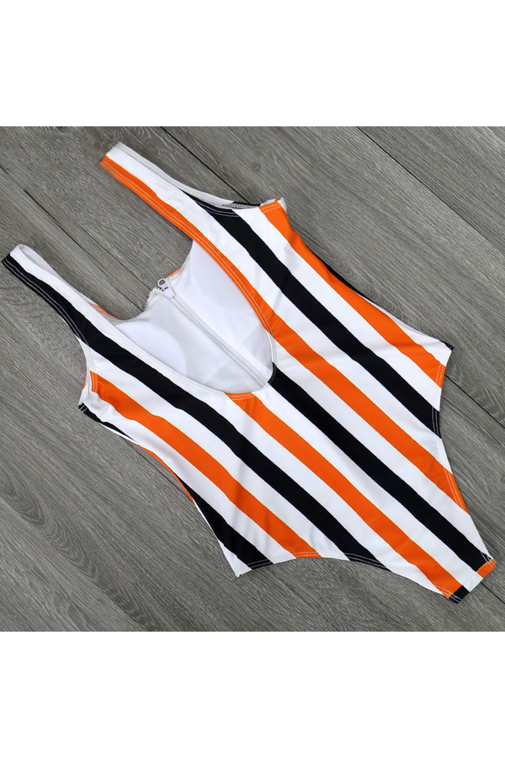 Zip up stripe one piece swimsuit