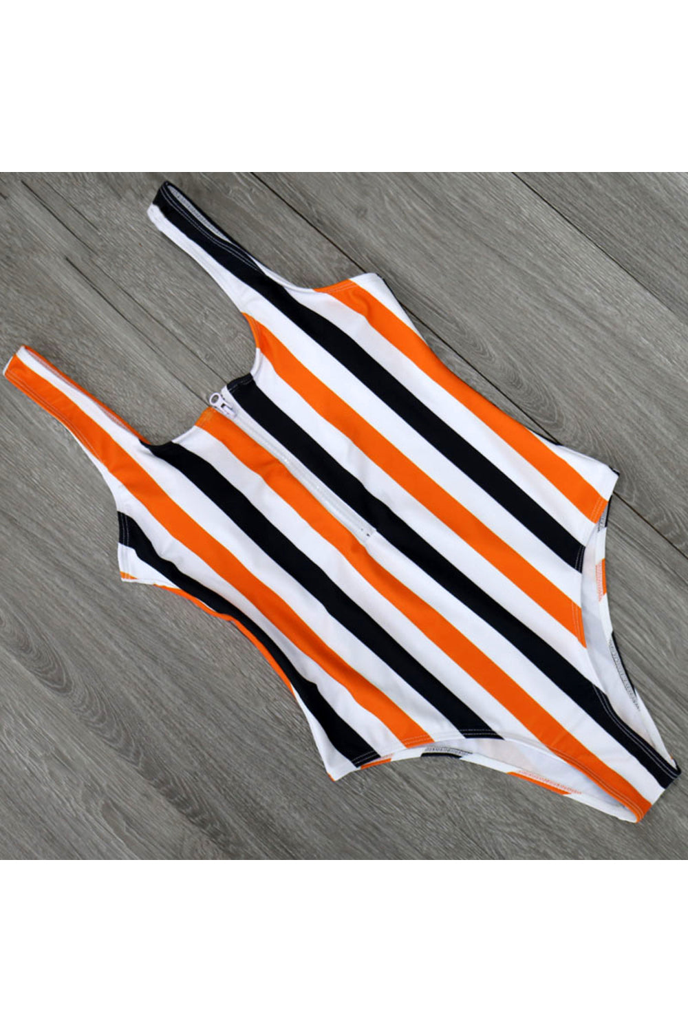 Zip up stripe one piece swimsuit