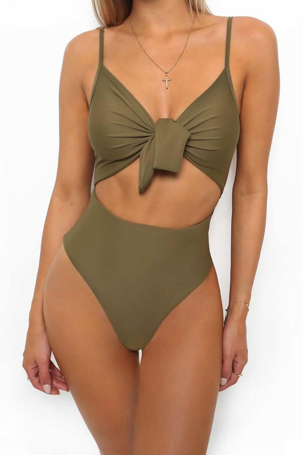 Iyasson Hollow Out One-piece Swimsuit with Bowknot