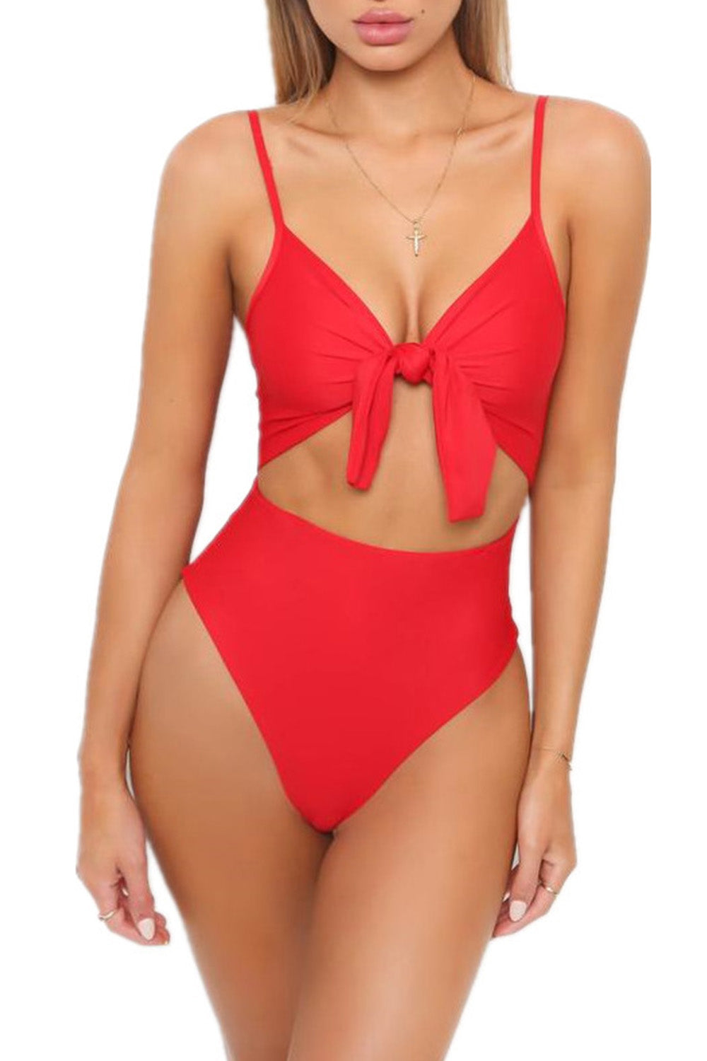 Iyasson Hollow Out One-piece Swimsuit with Bowknot